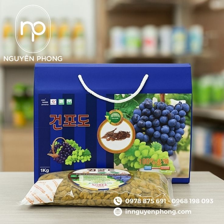 Mẫu túi giấy đựng nho khô làm quà tặng 